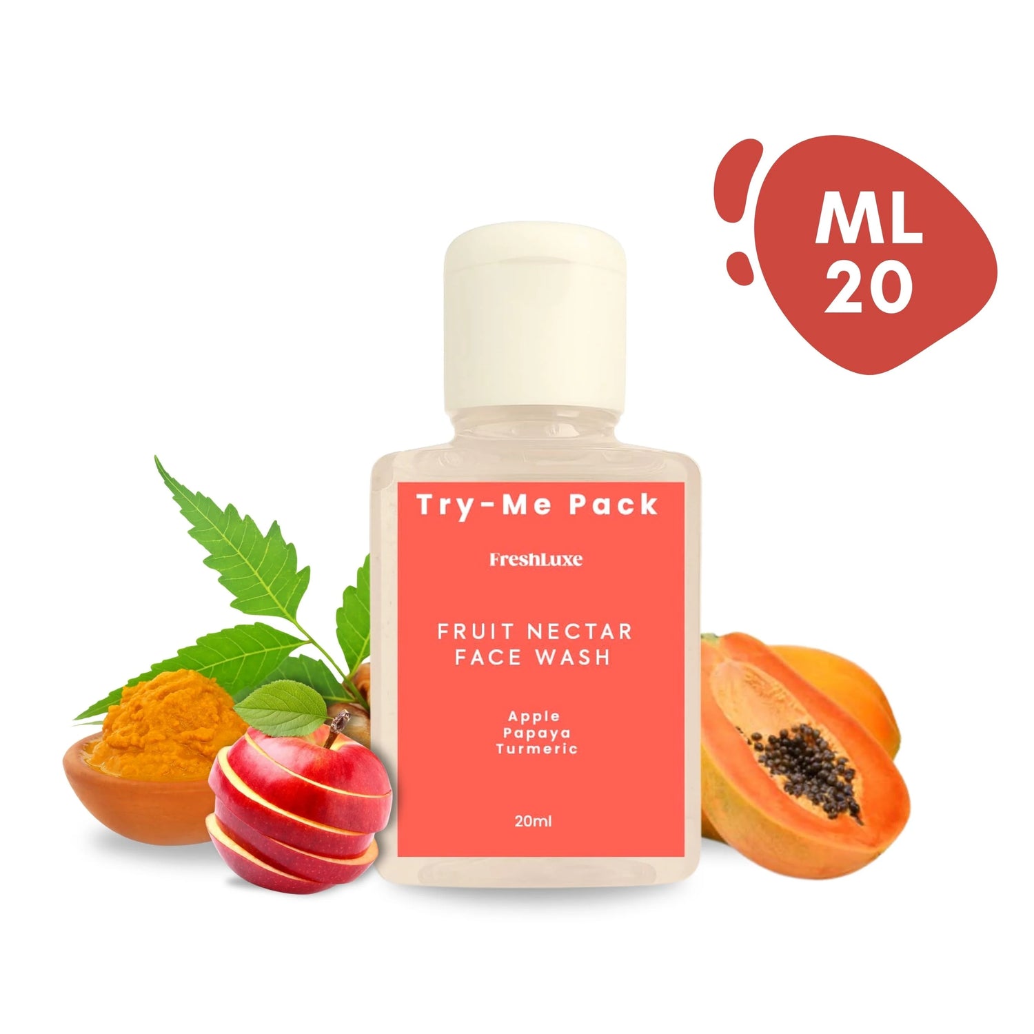 Fruit Nectar Facewash | Apple, Papaya &amp; Turmeric | Brightening &amp; Revitalizing- 20ml