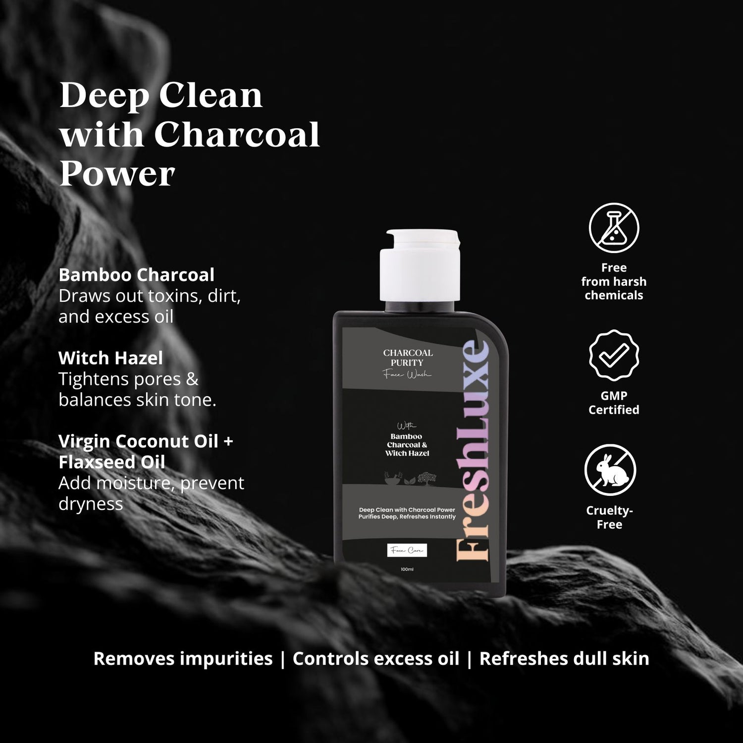 Charcoal Purity Facewash | Deep Cleansing &amp; Detox | Bamboo Charcoal &amp; Witch Hazel- 100ml