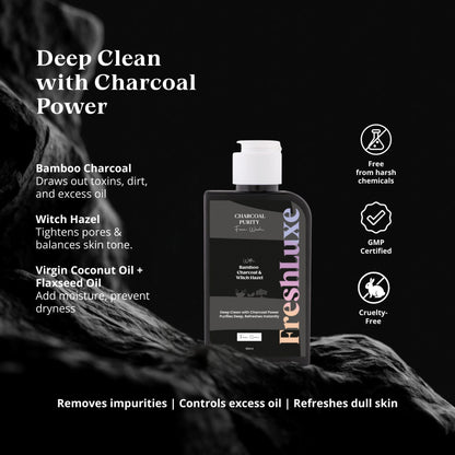 Charcoal Purity Facewash | Deep Cleansing &amp; Detox | Bamboo Charcoal &amp; Witch Hazel- 100ml