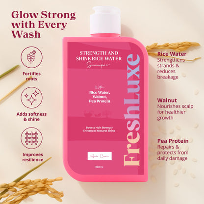 Strength &amp; Shine Rice Water Shampoo with Walnut Oil &amp; Pea Protein | For All Hair Types- 200ml