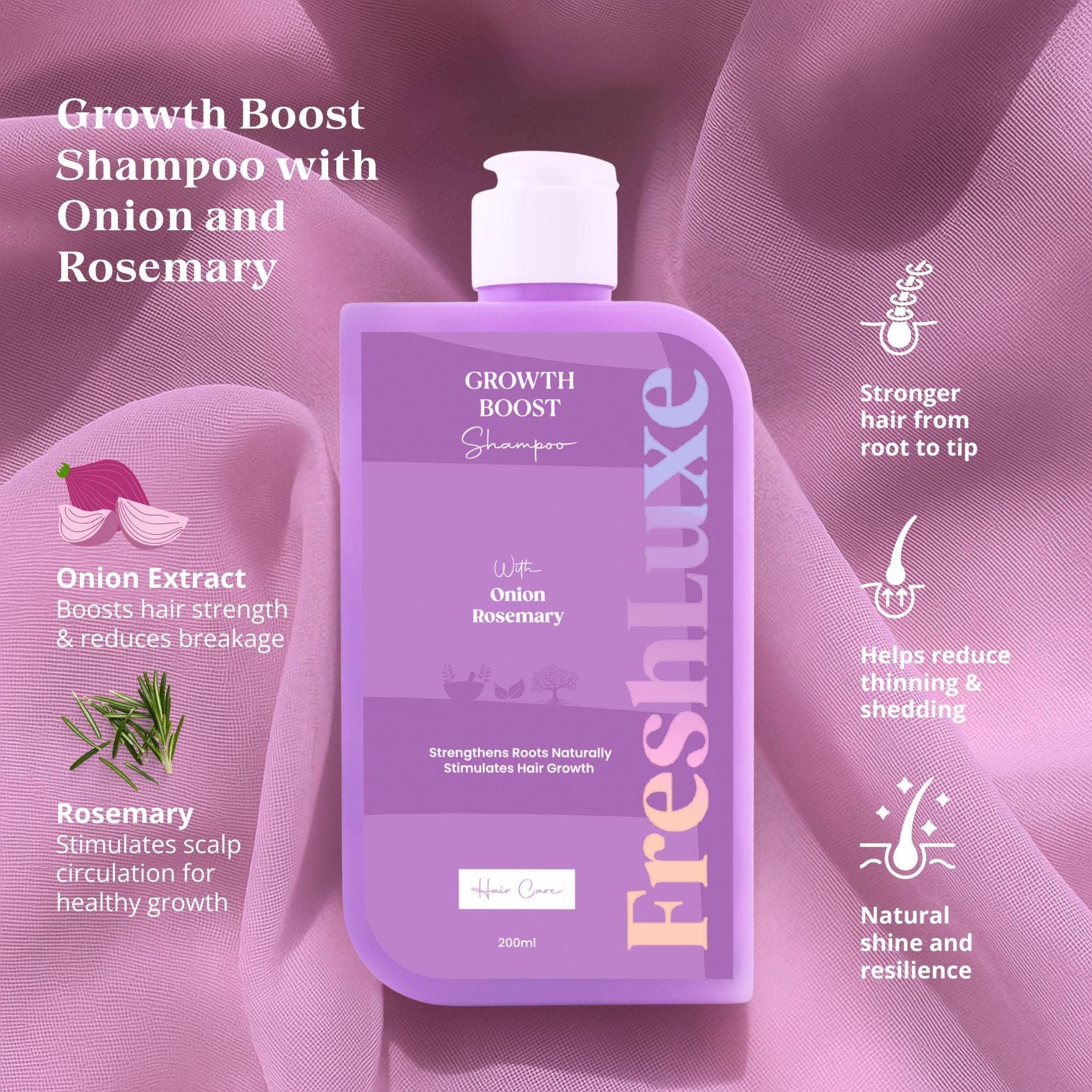 Growth Boost Shampoo with Rosemary &amp; Onion | Strengthens Roots- 200ml