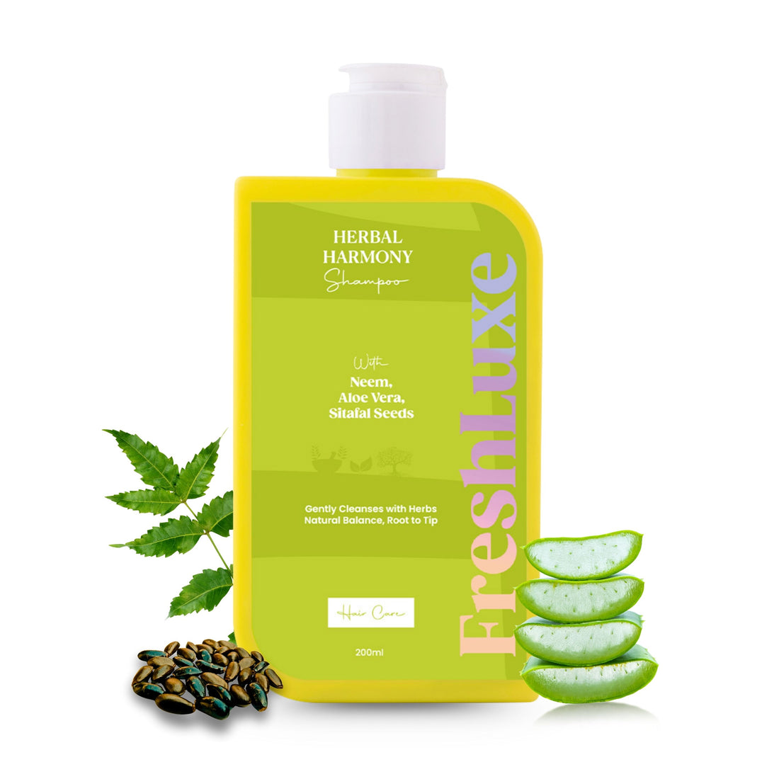 Herbal Harmony Shampoo with Neem, Aloe Vera &amp; Sitaphal Seeds |  Reduces Dandruff &amp; Prevents Breakage- 200ml
