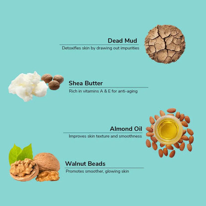 Dead Sea Mud Face &amp; Body Scrub | Lactic Acid for Detan, Exfoliation &amp; Skin Brightening | 200gm