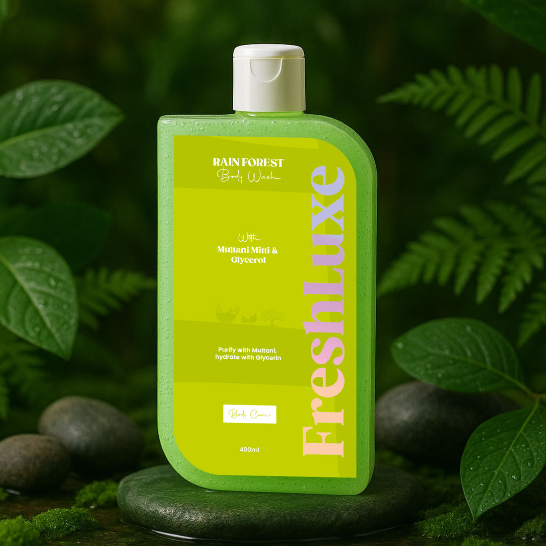 FreshLuxe Rain Forest Body Wash &amp; Shower Gel | Infused with 1% Saligaurd PCG, Glycerol &amp; Multani Mitti | Acne Control &amp; Cleansing | Paraben &amp; SLS Free | Rain Bath Scent