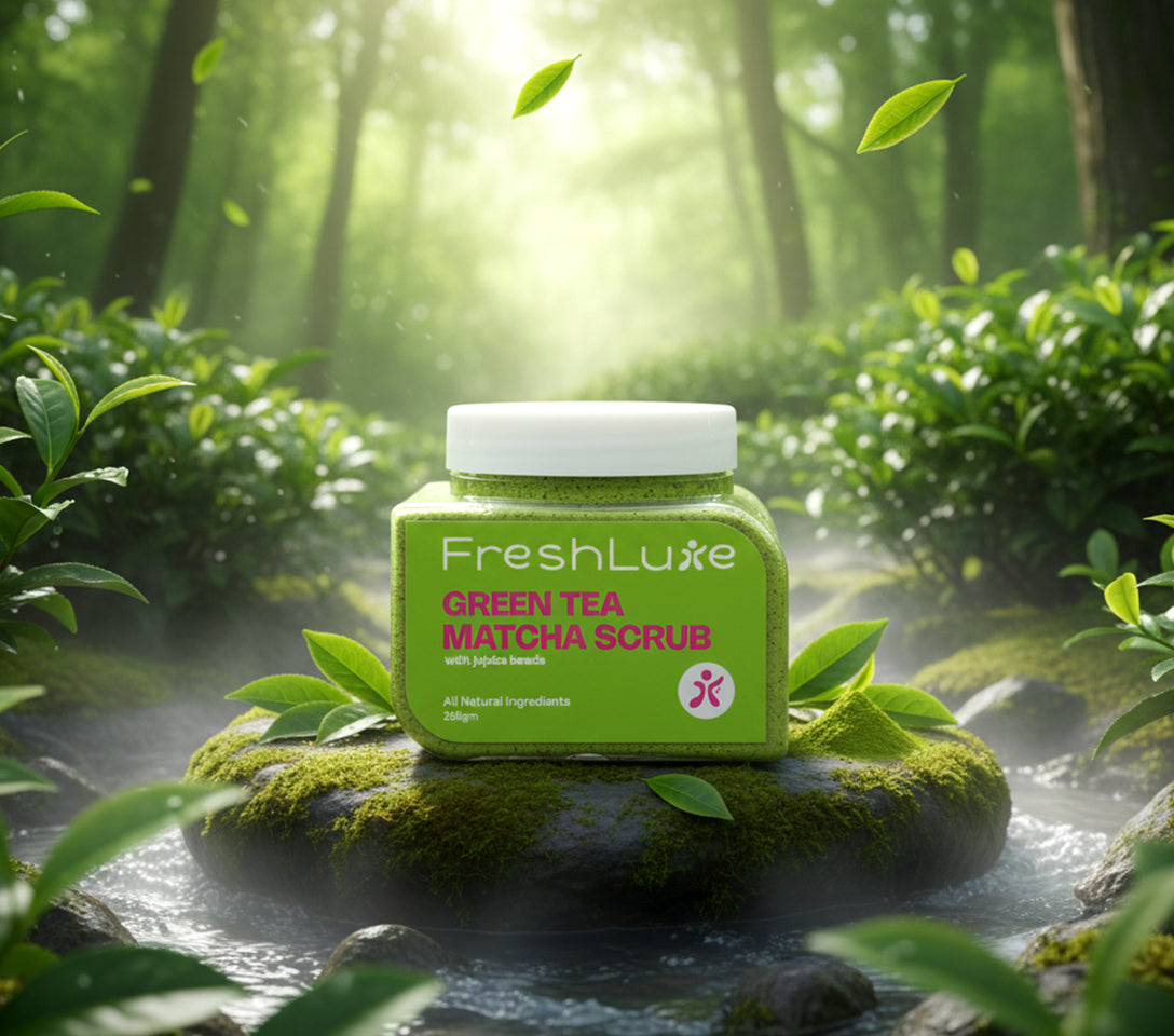 Green Tea Matcha Face &amp; body Scrub | Vitamin C &amp; Lactic Acid for Detan, Uneven Skin Tone &amp; Skin Purification | 200gm