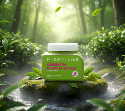 Green Tea Matcha Face &amp; body Scrub | Vitamin C &amp; Lactic Acid for Detan, Uneven Skin Tone &amp; Skin Purification | 200gm
