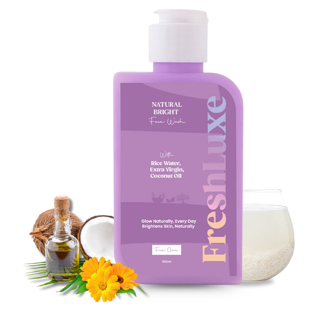 Natural Bright Facewash with Rice Water &amp; Extra Virgin Coconut Oil | For Deep Cleansing &amp; Naturally Bright Skin- 100ml