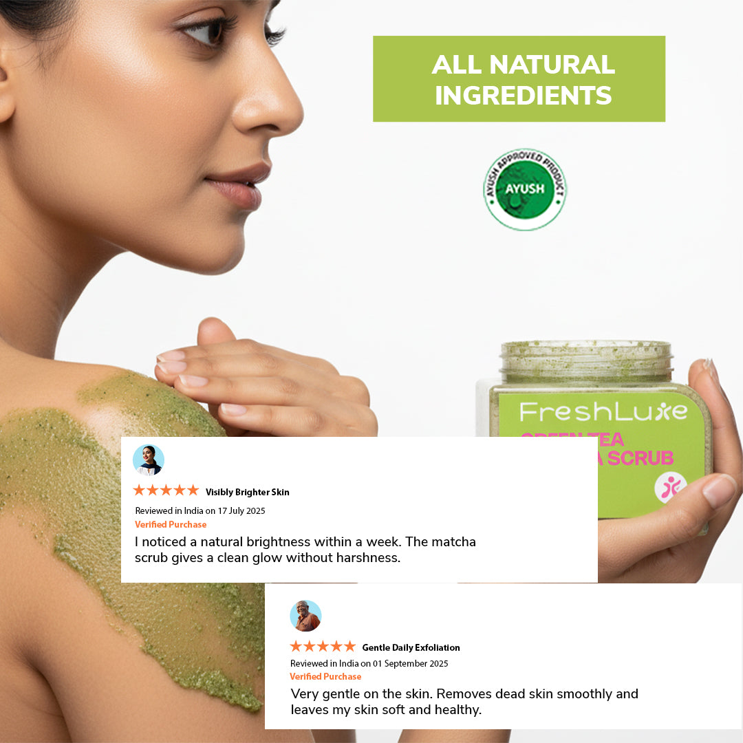 Green Tea Matcha Face &amp; body Scrub | Vitamin C &amp; Lactic Acid for Detan, Uneven Skin Tone &amp; Skin Purification | 200gm