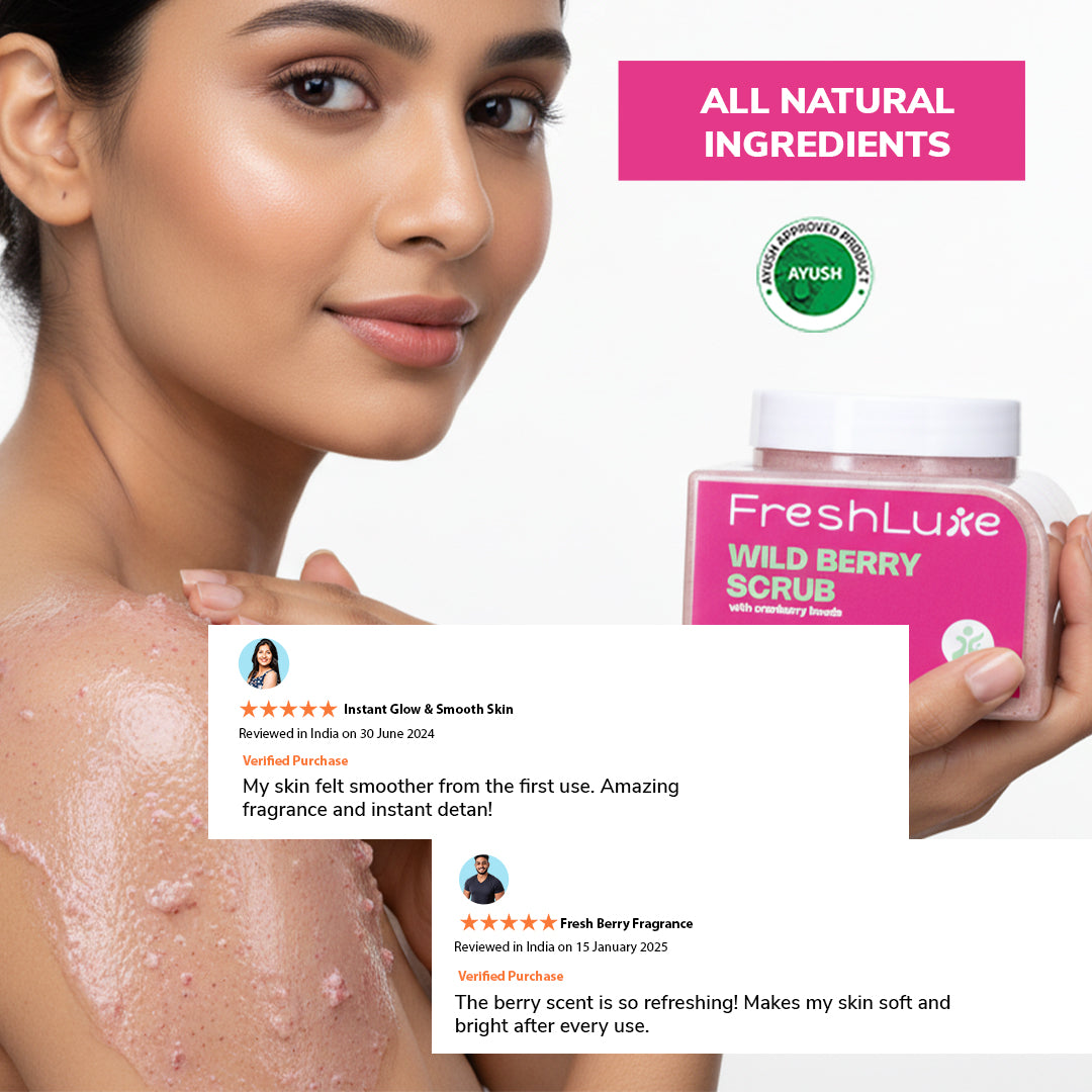 Wild Berries Face &amp; Body Scrub | Vitamin E for Tan, Dead Skin Removal &amp; Exfoliation | 200gm