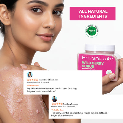 Wild Berries Face &amp; Body Scrub | Vitamin E for Tan, Dead Skin Removal &amp; Exfoliation | 200gm