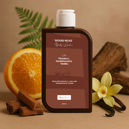 FreshLuxe Wood Myst Body Wash | Reduces Uneven Skin Tone &amp; Dullness | Vanilla Scent | 200 ml | 400 ml