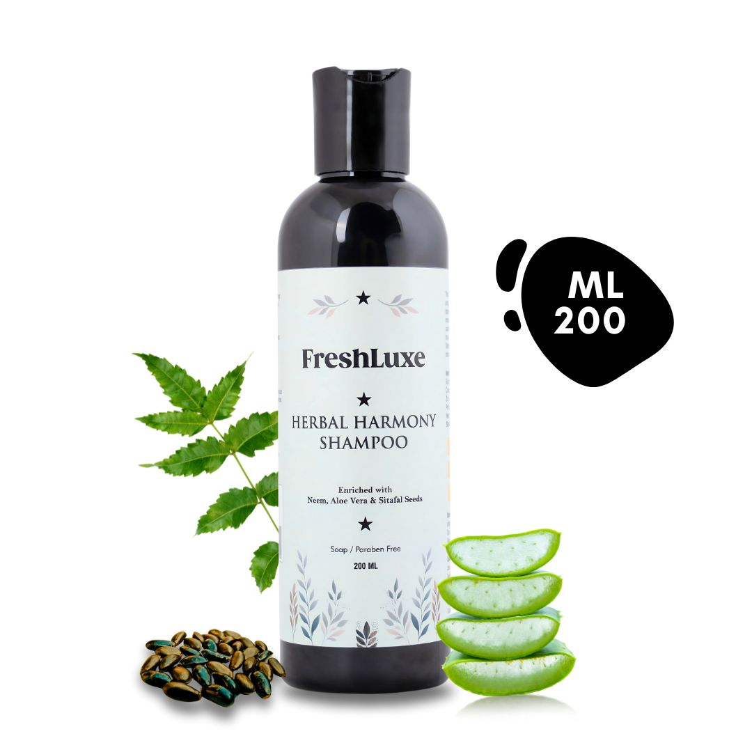 Herbal Harmony Shampoo with Neem, Aloe Vera &amp; Sitaphal Seeds |  Reduces Dandruff &amp; Prevents Breakage- 200ml