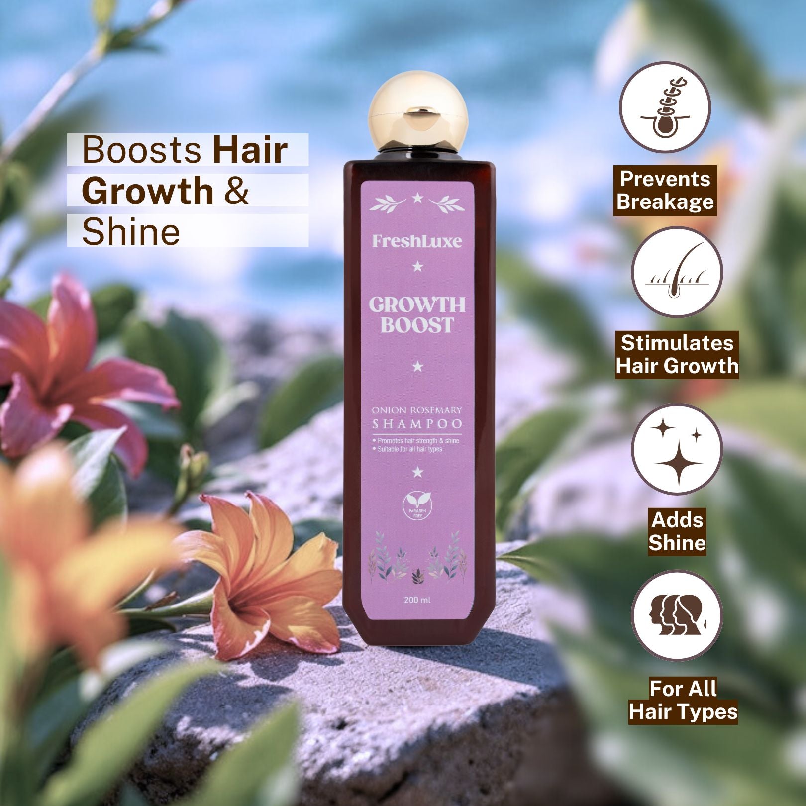 Growth Boost Shampoo with Rosemary &amp; Onion | Strengthens Roots- 200ml