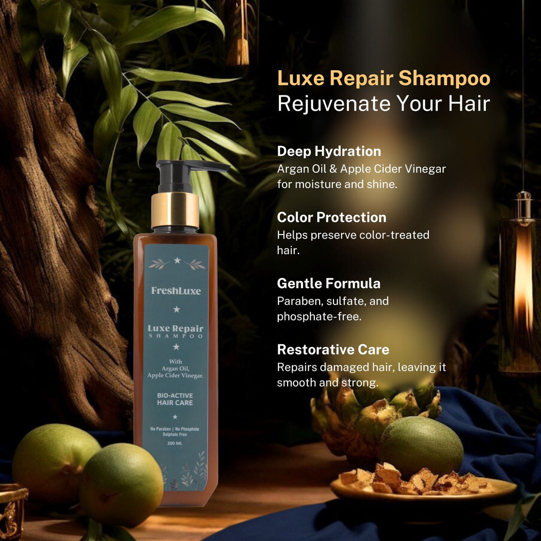 Luxe Repair Shampoo with Moroccan Argan Oil &amp; Apple Cider | For Strength &amp; Repair- 200ml
