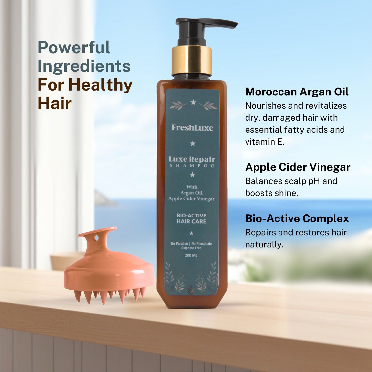 Luxe Repair Shampoo with Moroccan Argan Oil &amp; Apple Cider | For Strength &amp; Repair- 200ml