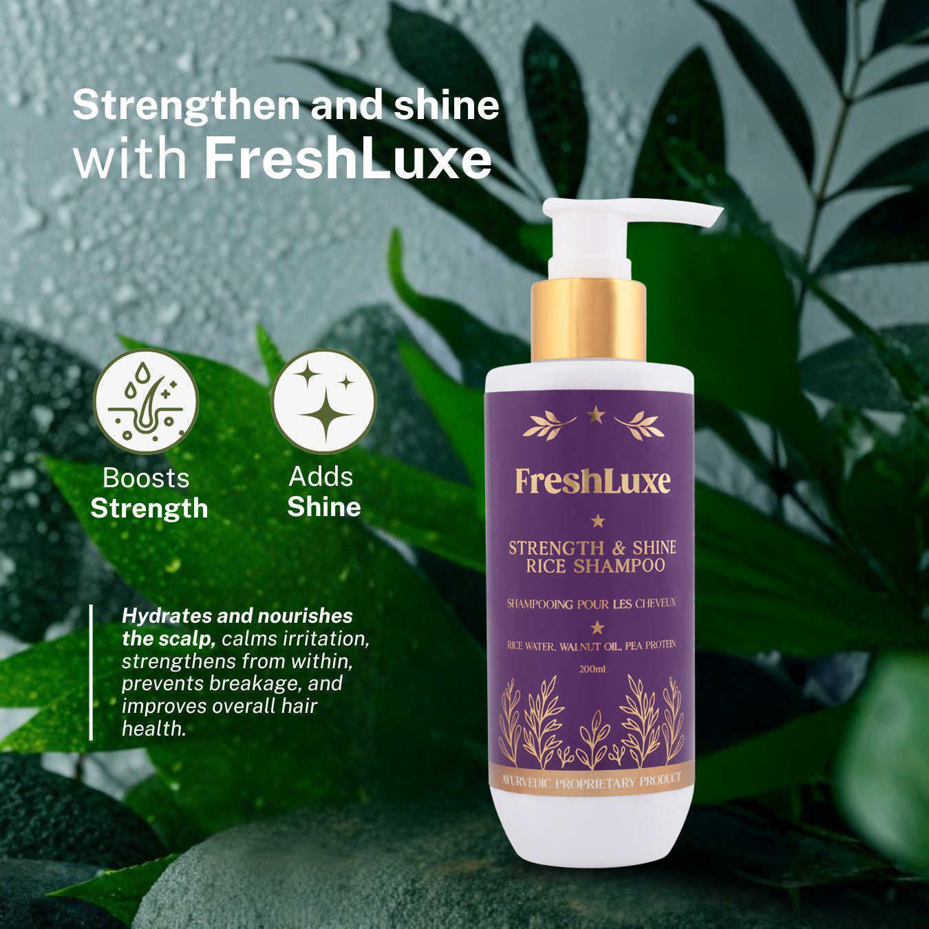 Strength &amp; Shine Rice Water Shampoo with Walnut Oil &amp; Pea Protein | For All Hair Types- 200ml