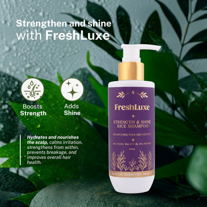 Strength &amp; Shine Rice Water Shampoo with Walnut Oil &amp; Pea Protein | For All Hair Types- 200ml