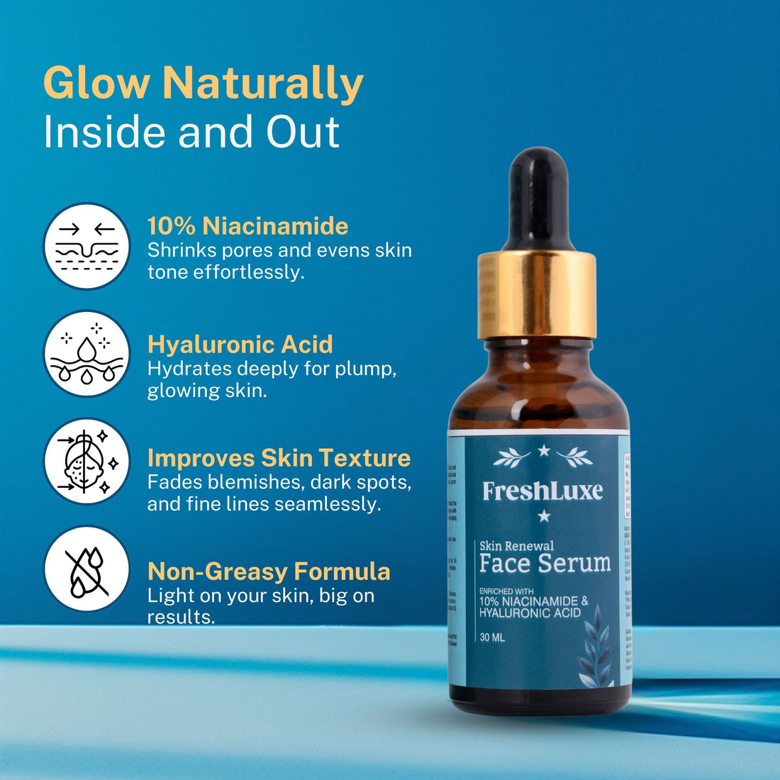 Skin Renewal Face Serum with 10% Niancinamide &amp; Hyaluronic Acid | Reduces Dark Spots, Controls Oil &amp; Acne- 30ml
