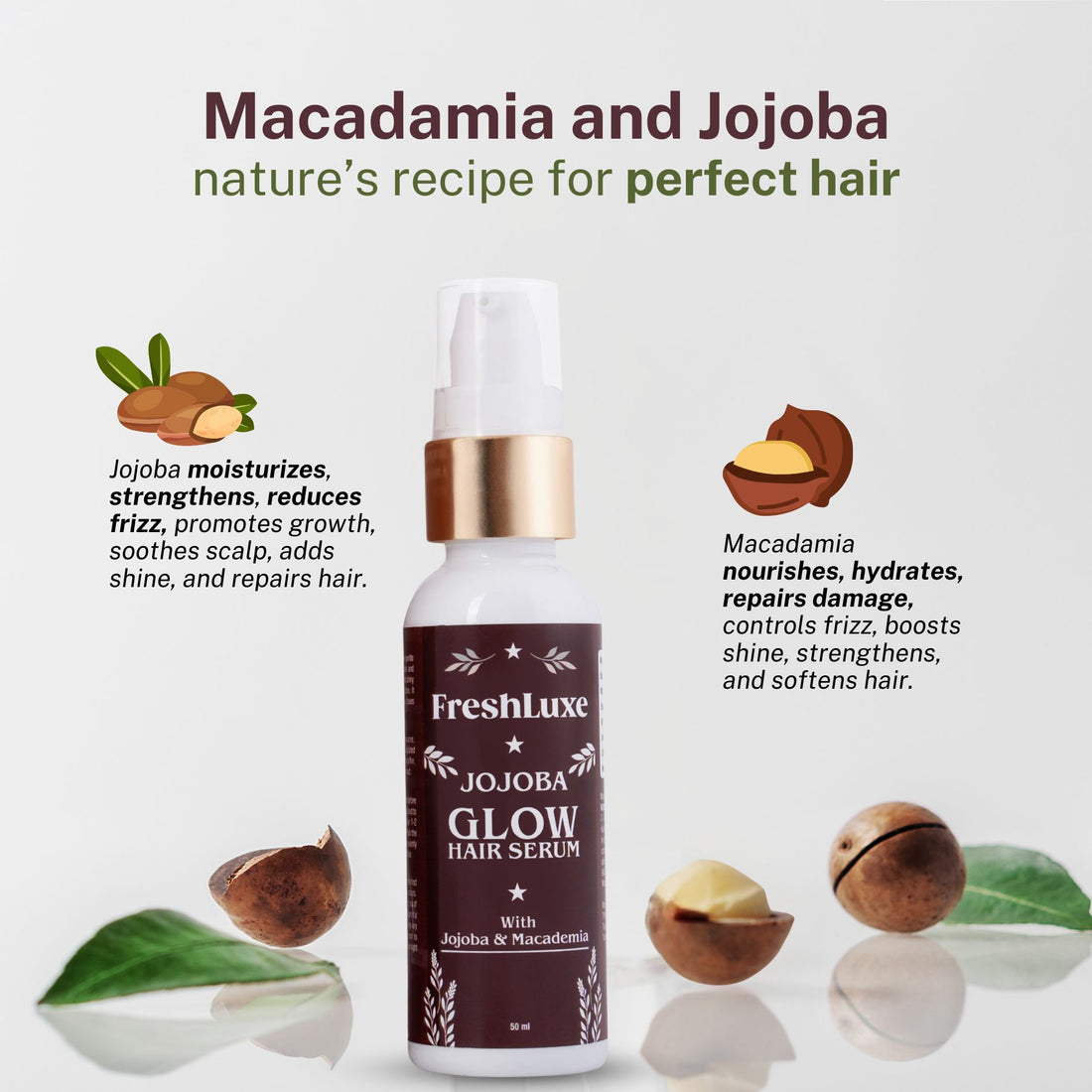 FreshLuxe Hair Serum | Jojoba & Macadamia | Shine & Frizz Free | Unisex | 50ml