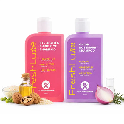 FreshLuxe Anti-Hairfall &amp; Strengthening Combo | Rice Water &amp; Onion Rosemary 200ml