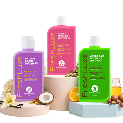 FreshLuxe Anti-Aging for Skin & Hair | AYUSH-Approved | Combo with Rice Water, Lactic Acid & Argan Oil 200ml
