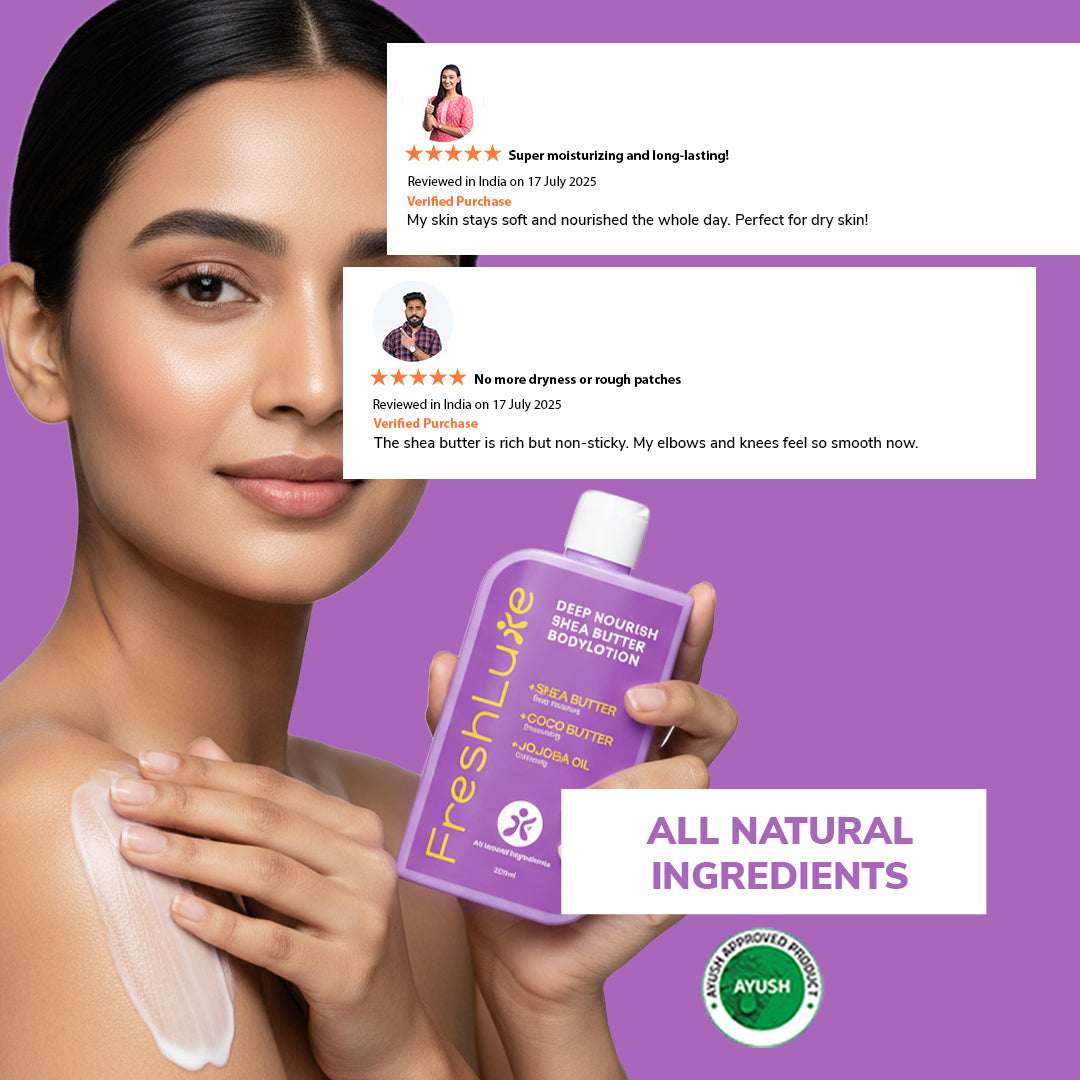 FreshLuxe Shea Butter Body Lotion |  Deep Nourishment for Soft, Smooth &amp; Hydrated Skin, 100ml | 200 ml