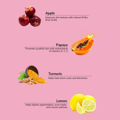 Fruits and their benefits on a pink background