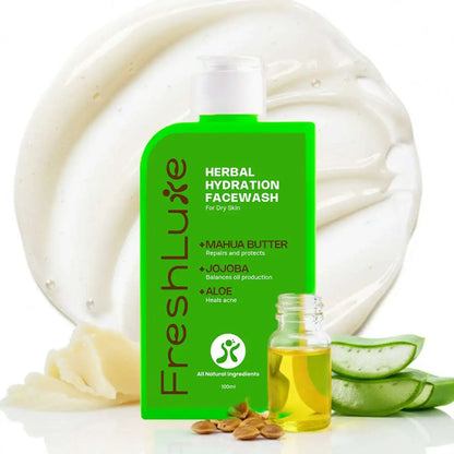 Herbal Hydration Facewash | Deeply Moisturizing &amp; Soothing Cleanser with Aloe and Jojoba Oil | 100 ml