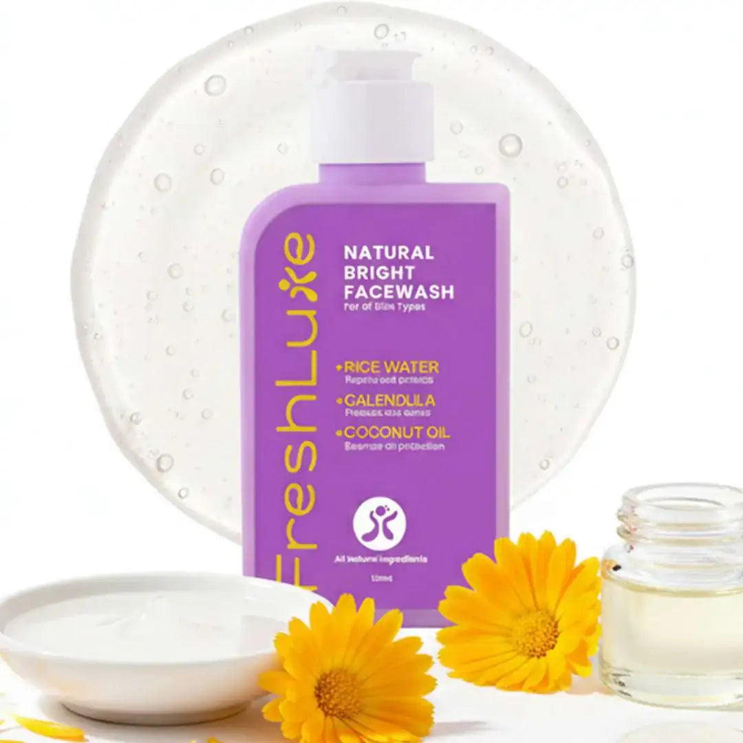 FreshLuxe Brightening Combo | AYUSH-Approved Skincare with Rice Water &amp; Lactic Acid Combo Pack of Scrub, Facewash, Shower Gel &amp; Body Lotion 200ml each.