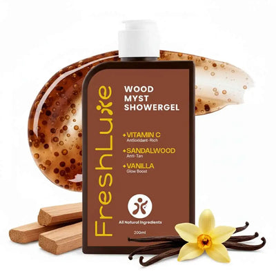 FreshLuxe Wood Myst Body Wash | Reduces Uneven Skin Tone & Dullness | Vanilla Scent | 200 ml | 400 ml