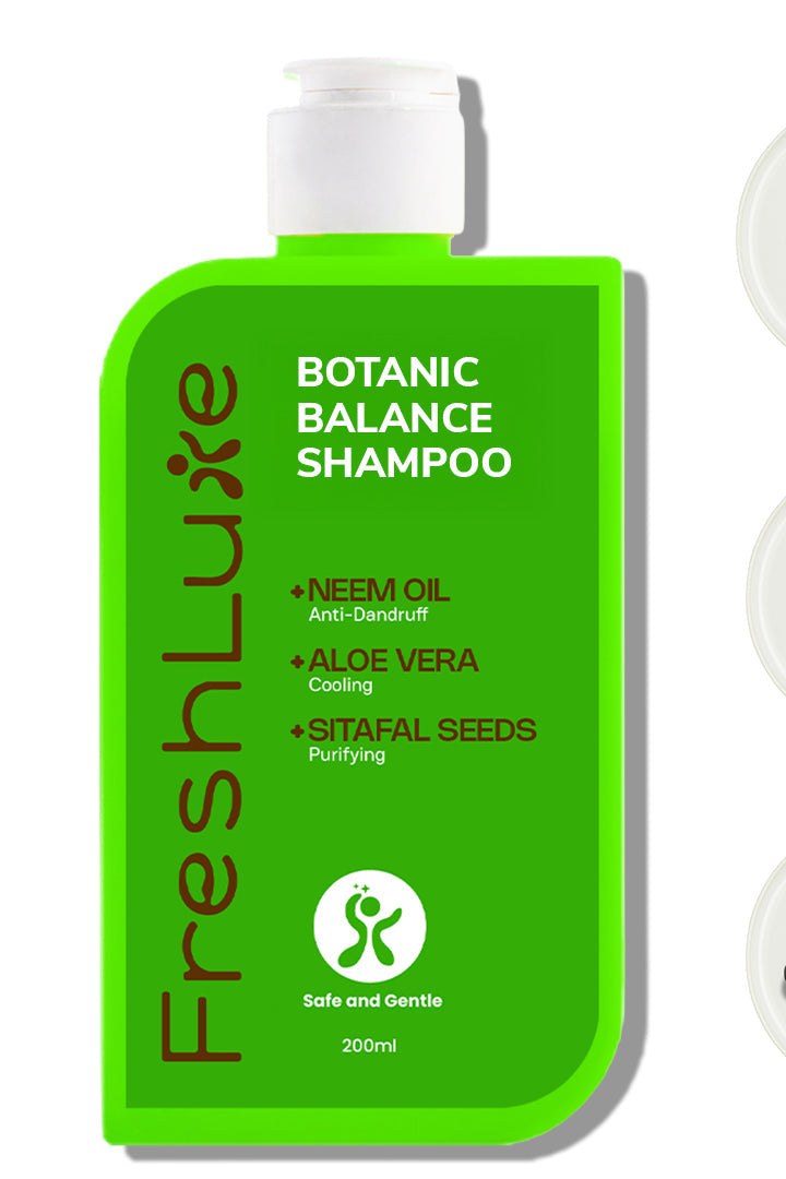 Green shampoo bottle with white cap labeled &