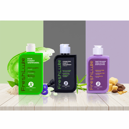 FreshLuxe Oily Skin Combo | AYUSH-Approved |Multani Mitti, Charcoal, Glycerol &amp; Shea Butter body Lotion for oil-free skin.