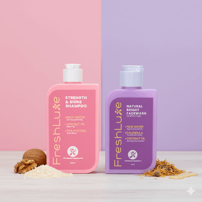 FreshLuxe Korean Skin Care Routine | AYUSH-Approved | Combo with Rice Water Shampoo and Facewash | Glass Skin &amp; Shiny Hair.