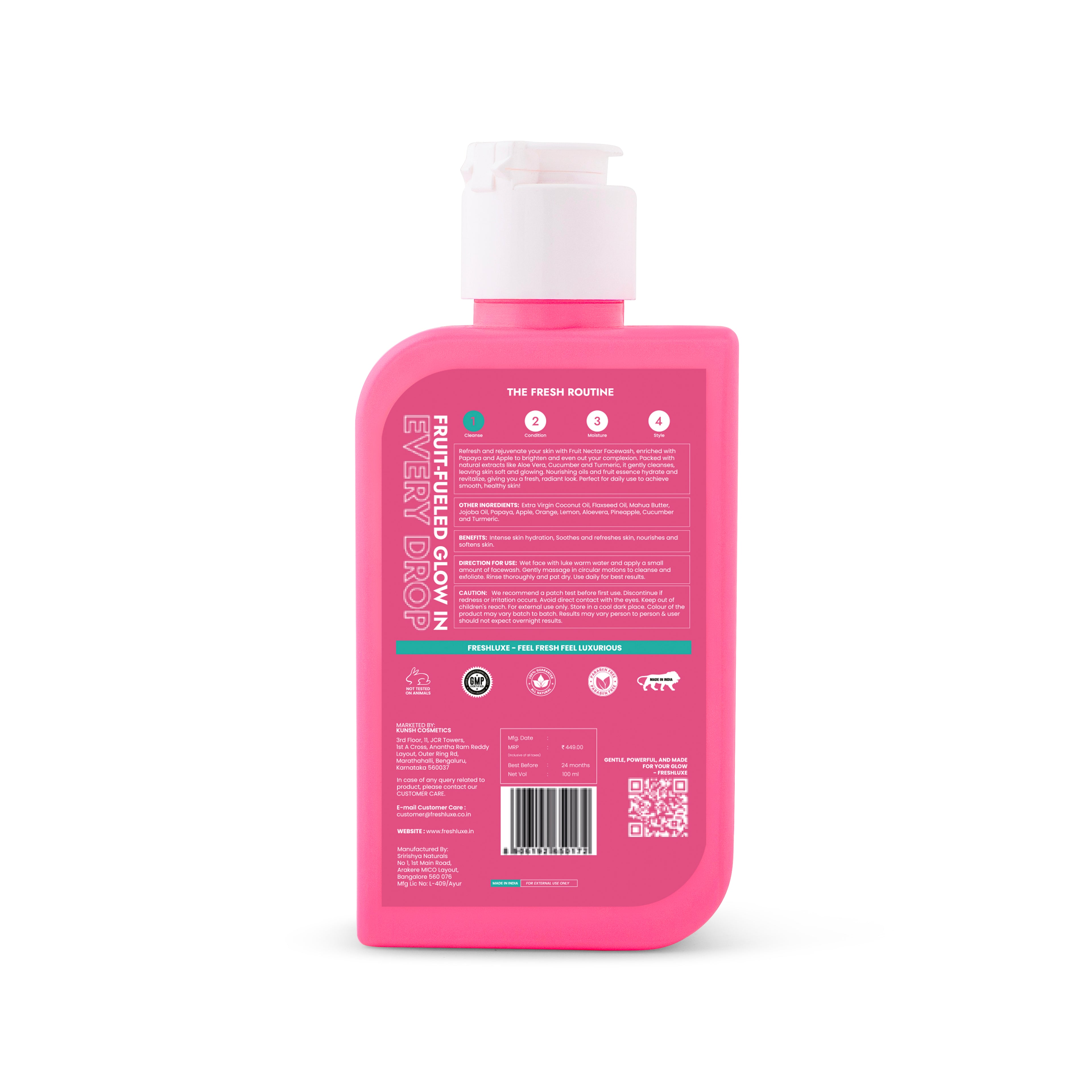 Fruit Nectar Facewash | Apple, Papaya &amp; Turmeric | Brightening &amp; Revitalizing- 100ml