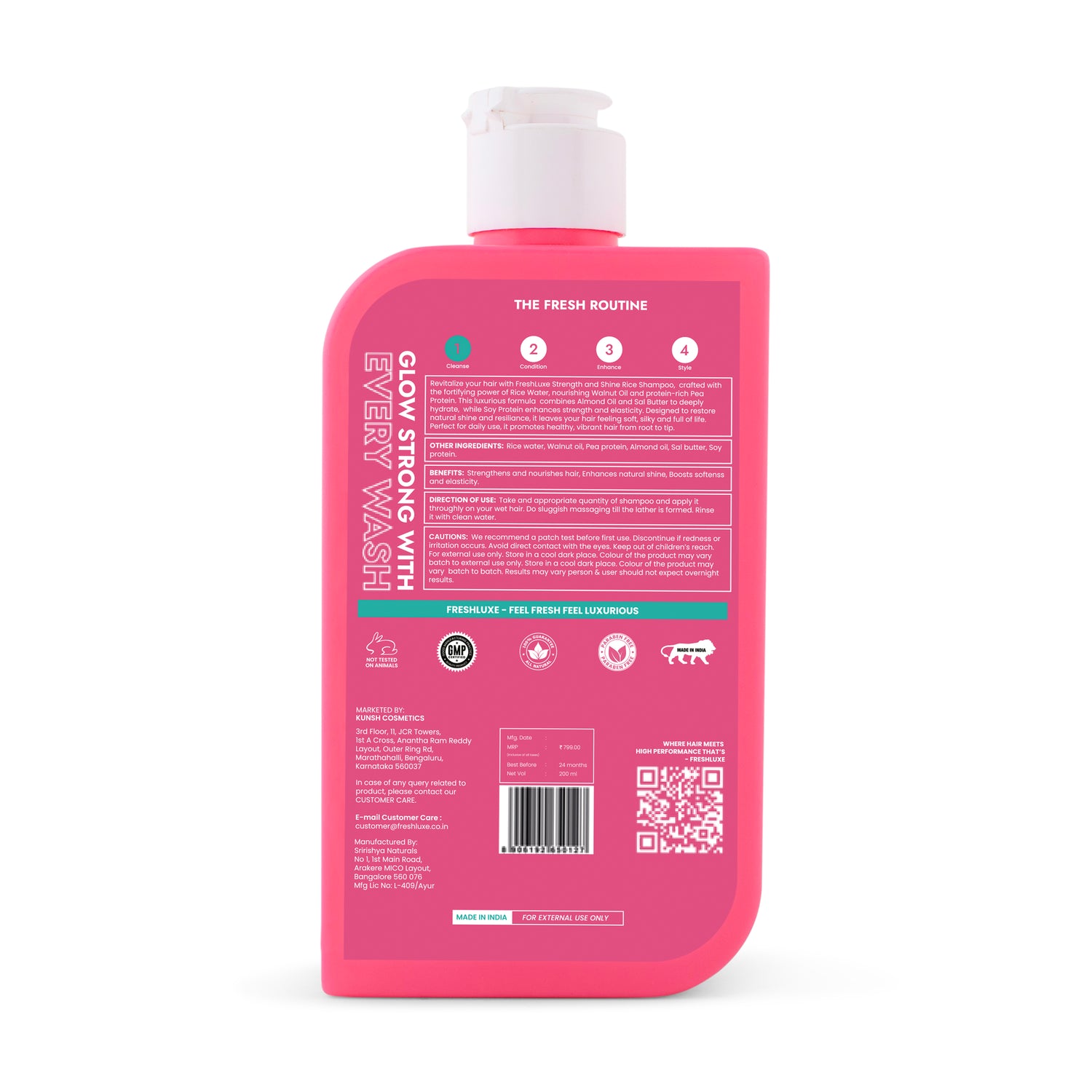 Strength &amp; Shine Rice Water Shampoo with Walnut Oil &amp; Pea Protein | For All Hair Types- 200ml