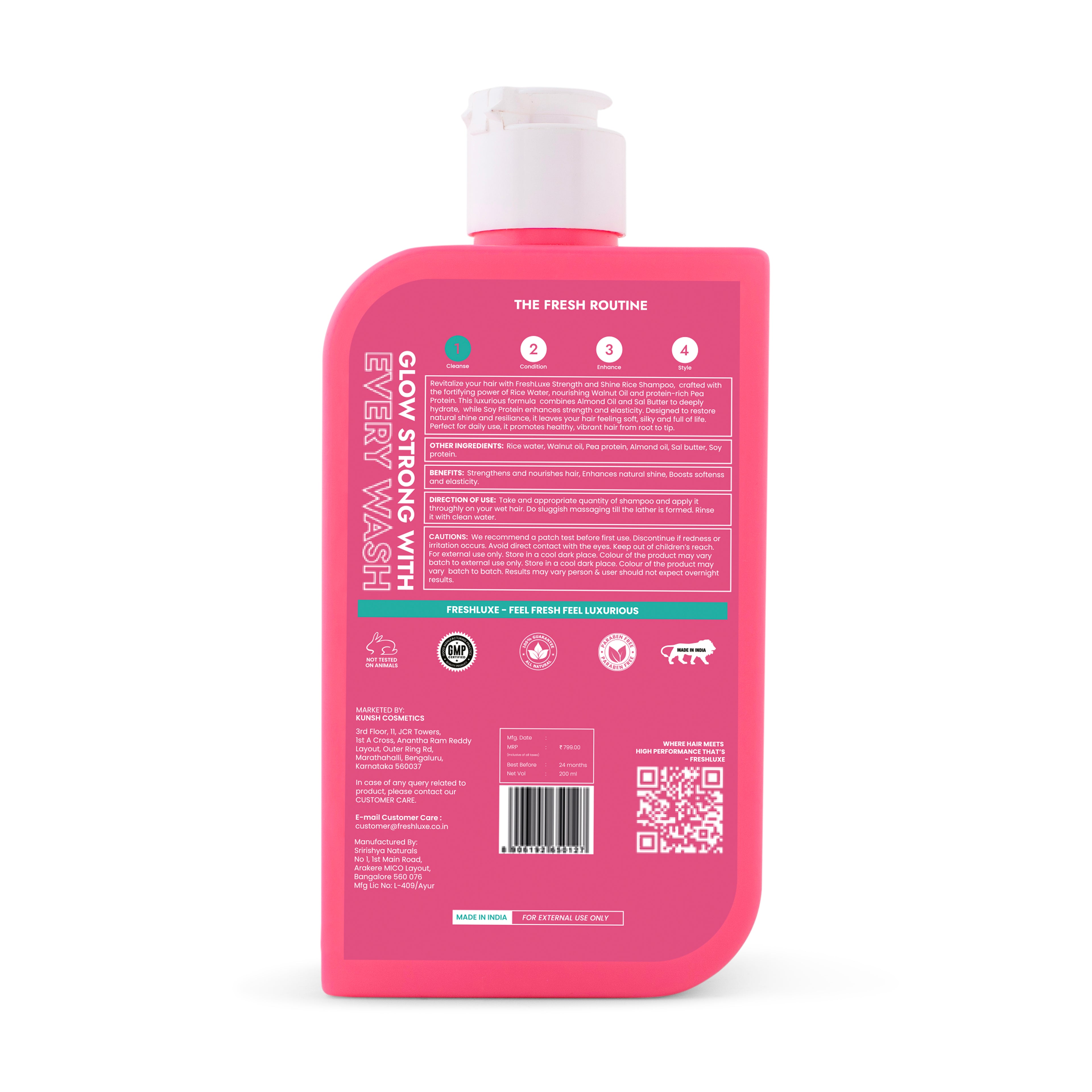 Strength &amp; Shine Rice Water Shampoo with Walnut Oil &amp; Pea Protein | For All Hair Types- 200ml