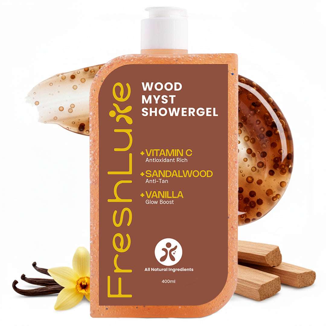 FreshLuxe Wood Myst Body Wash | Reduces Uneven Skin Tone &amp; Dullness | Vanilla Scent | 200 ml | 400 ml