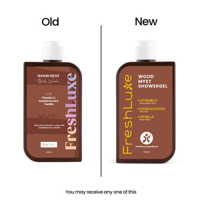 FreshLuxe Wood Myst Body Wash | Reduces Uneven Skin Tone &amp; Dullness | Vanilla Scent | 200 ml | 400 ml
