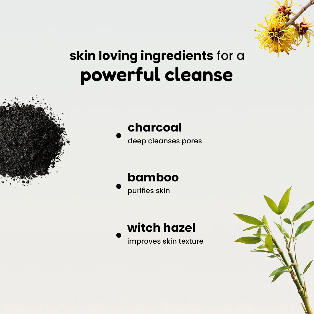 Charcoal Purity Facewash |  Deep Cleansing &amp; Detoxifying with Bamboo Charcoal and Witch Hazel | 100 ml