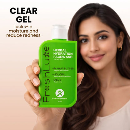 Herbal Hydration Facewash | Deeply Moisturizing &amp; Soothing Cleanser with Aloe and Jojoba Oil | 100 ml
