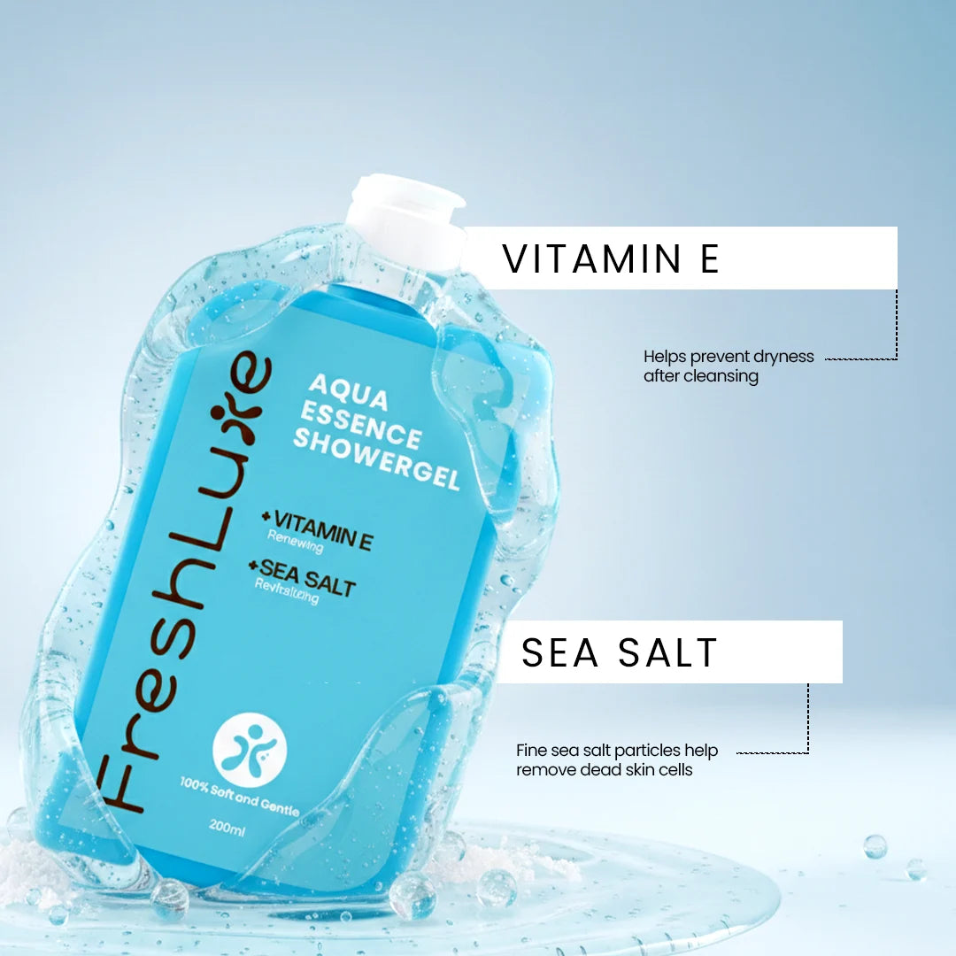 FreshLuxe Aqua Essence Shower Gel |  Deep Hydration &amp; All-Day Freshness | 200 ml | 400 ml