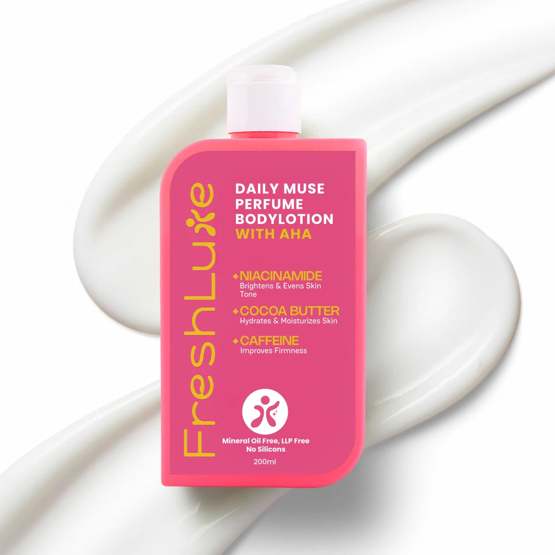 Daily Muse Perfume Body Lotion with Shea Butter &amp; Cocoa Butter | Niacinamide, Caffeine, Glycolic &amp; Lactic Acid | Deep Moisturising Brightening Body Lotion for Dry Skin | Long-Lasting Fragrance | Men &amp; Women | 200ml