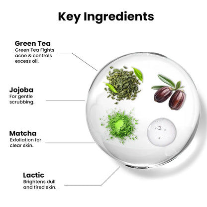 Green Tea Matcha Face &amp; body Scrub | Vitamin C &amp; Lactic Acid for Detan, Uneven Skin Tone &amp; Skin Purification | 200gm
