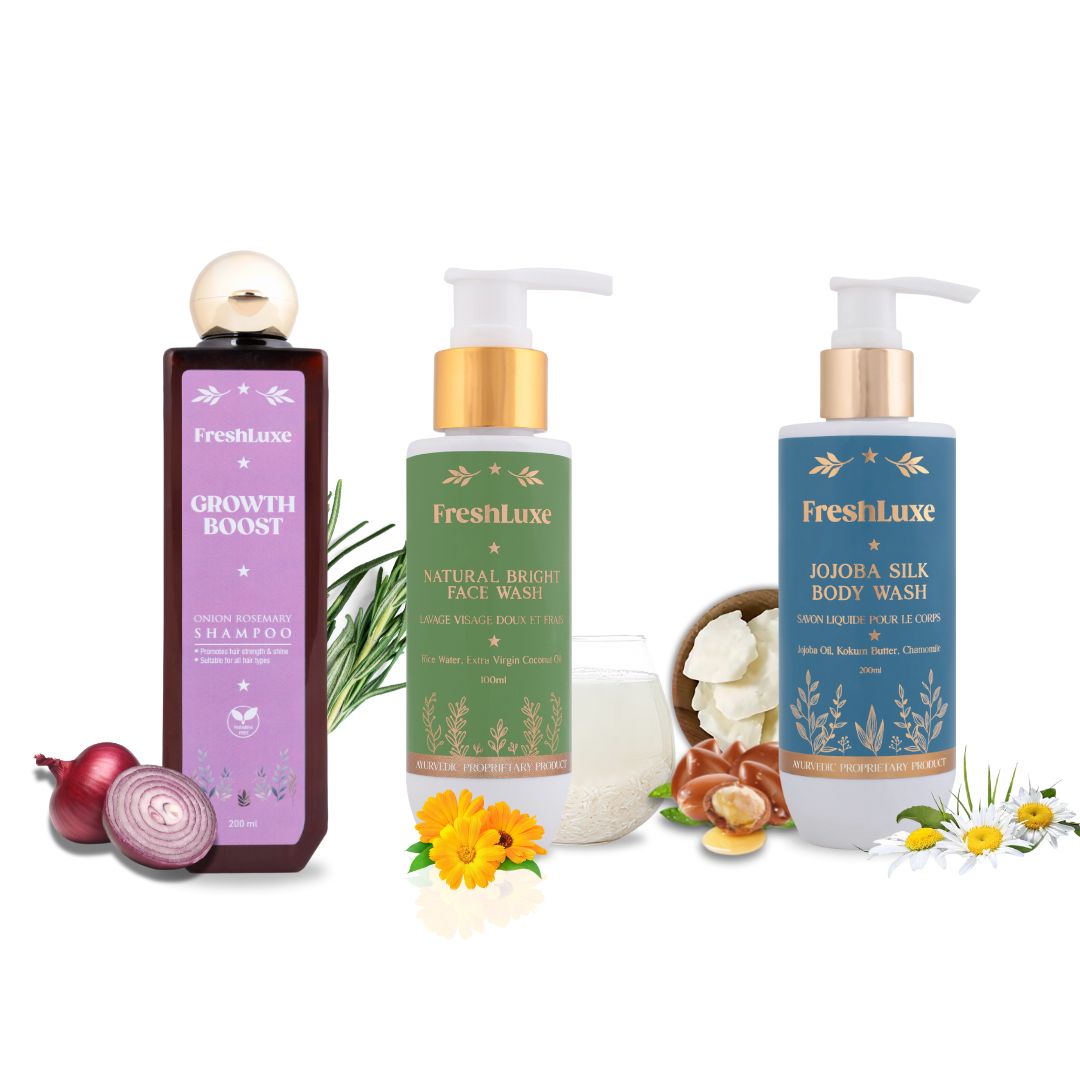 Growth Boost Shampoo, Natural Bright Facewash &amp; Jojoba Silk Bodywash