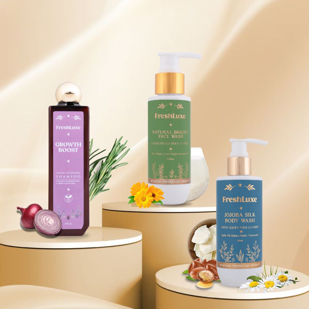 Growth Boost Shampoo, Natural Bright Facewash &amp; Jojoba Silk Bodywash