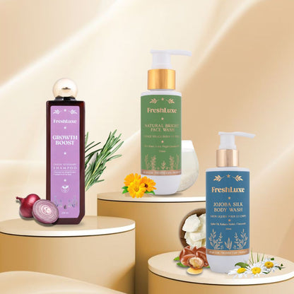 Growth Boost Shampoo, Natural Bright Facewash &amp; Jojoba Silk Bodywash