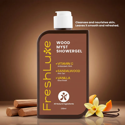 FreshLuxe Wood Myst Body Wash | Reduces Uneven Skin Tone & Dullness | Vanilla Scent | 200 ml | 400 ml